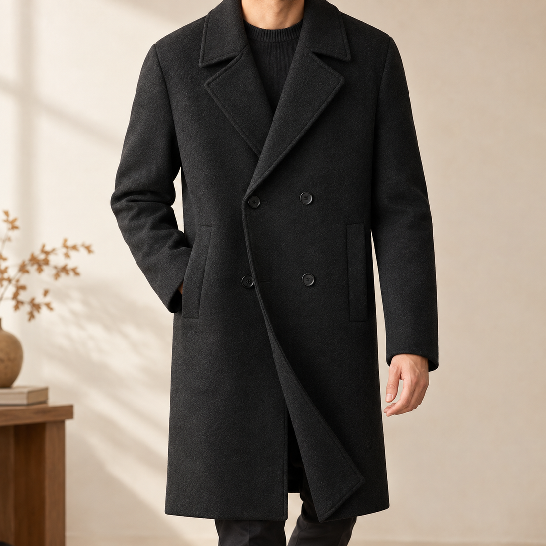 Arnaud Double-Breasted Overcoat - Black