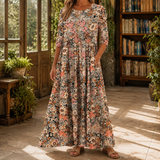 Nina Floral Maxi Dress - Beige Floral