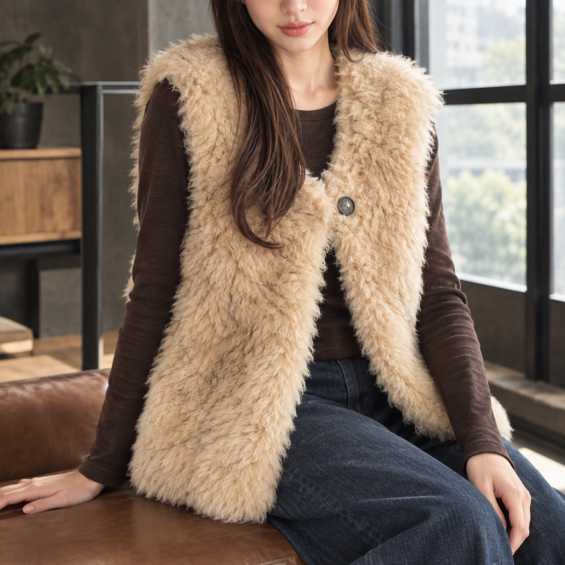 Mallory Faux Fur Vest - Wheat