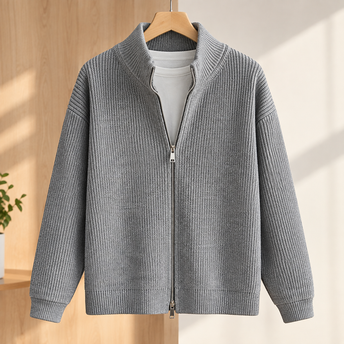 Paul-Jude Ribbed Jacket - Gray Solid