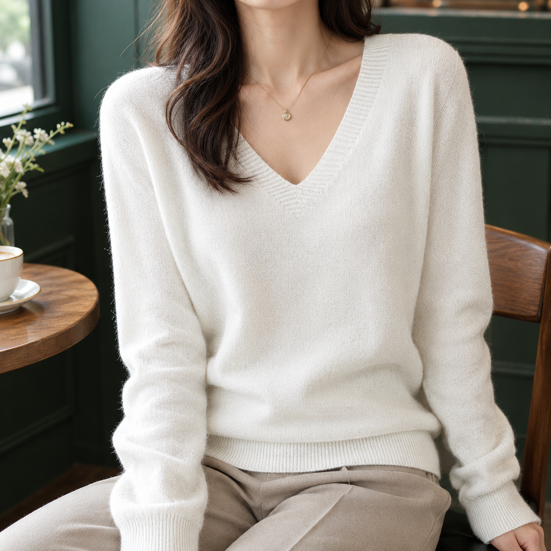 Angelique V-Neck Sweater - White