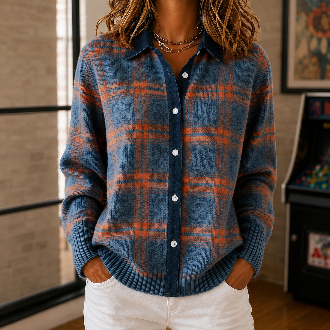 Luna Plaid Sweater - Blue