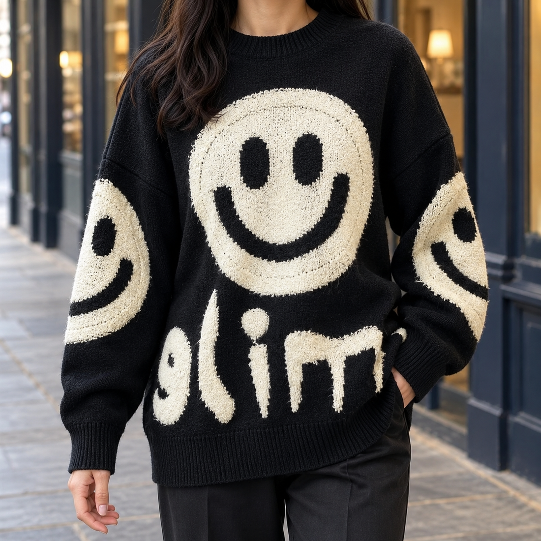 Oriane-Pearl Oversized Sweater - Black