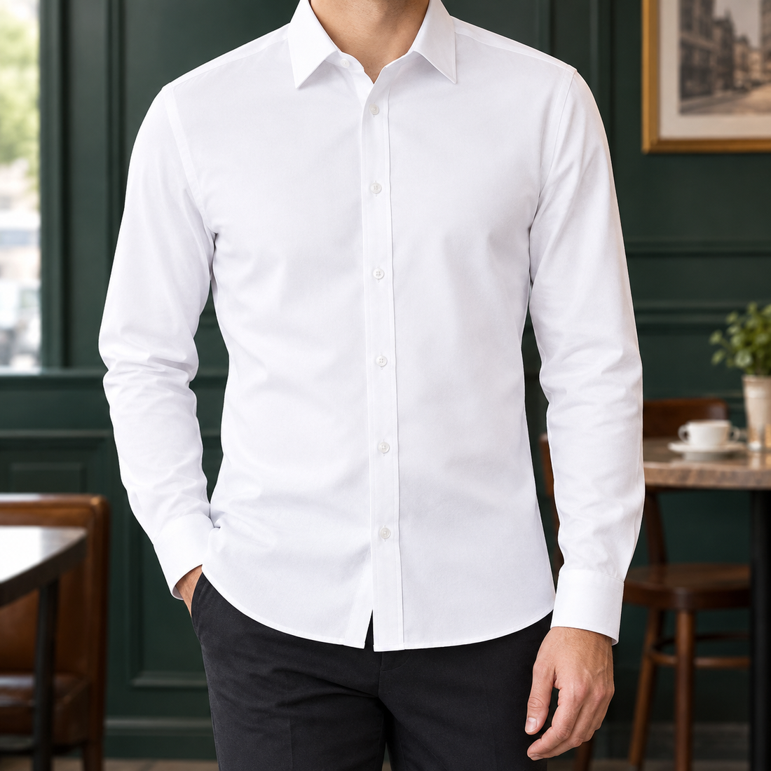 Archer Point Collar Shirt - White (long sleeve)