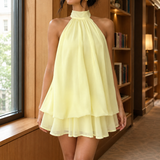 Autumn Layered Halter Dress - Yellow