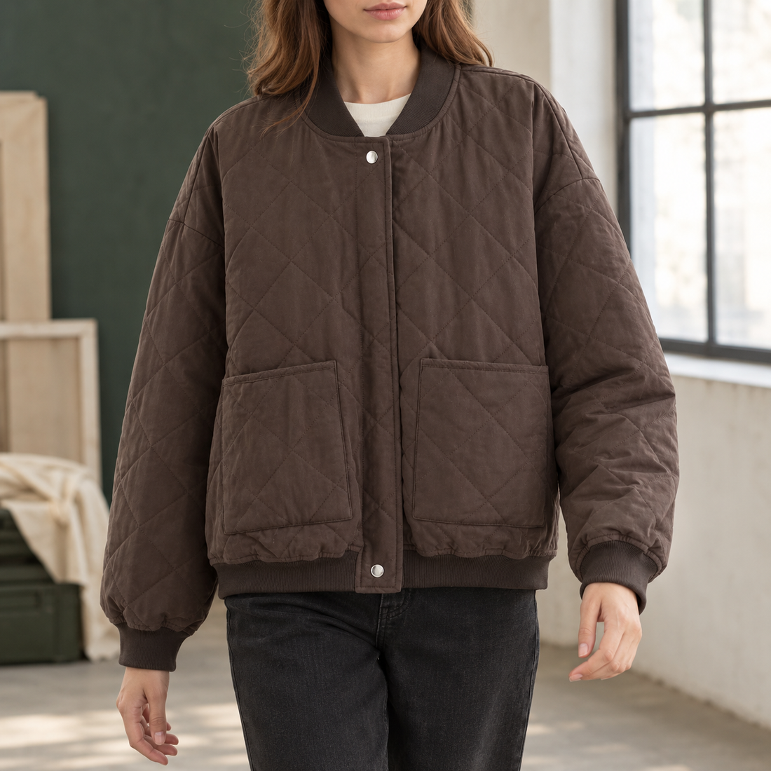 Ariana-Elise Quilted Jacket - Dark Brown