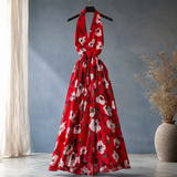 Noemie Floral Halter Dress - Red