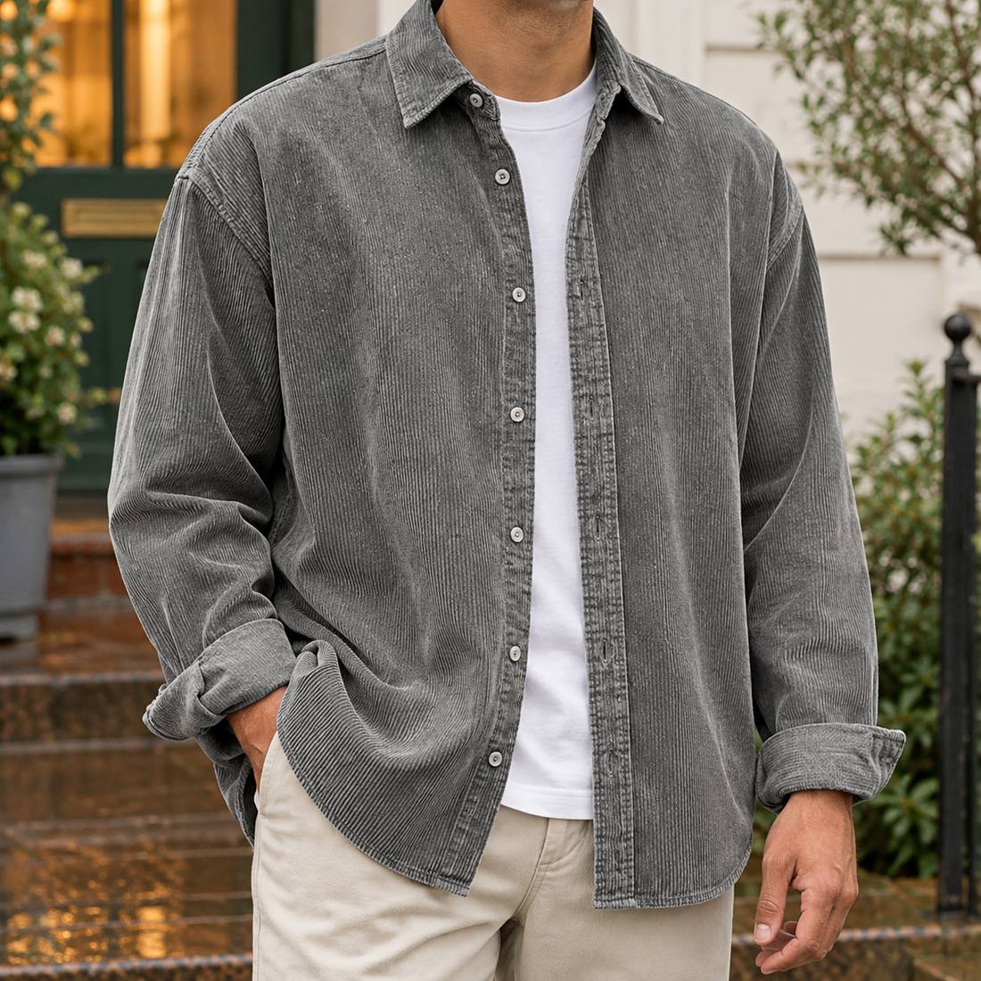 Aubin-Reid Corduroy Overshirt - Gray