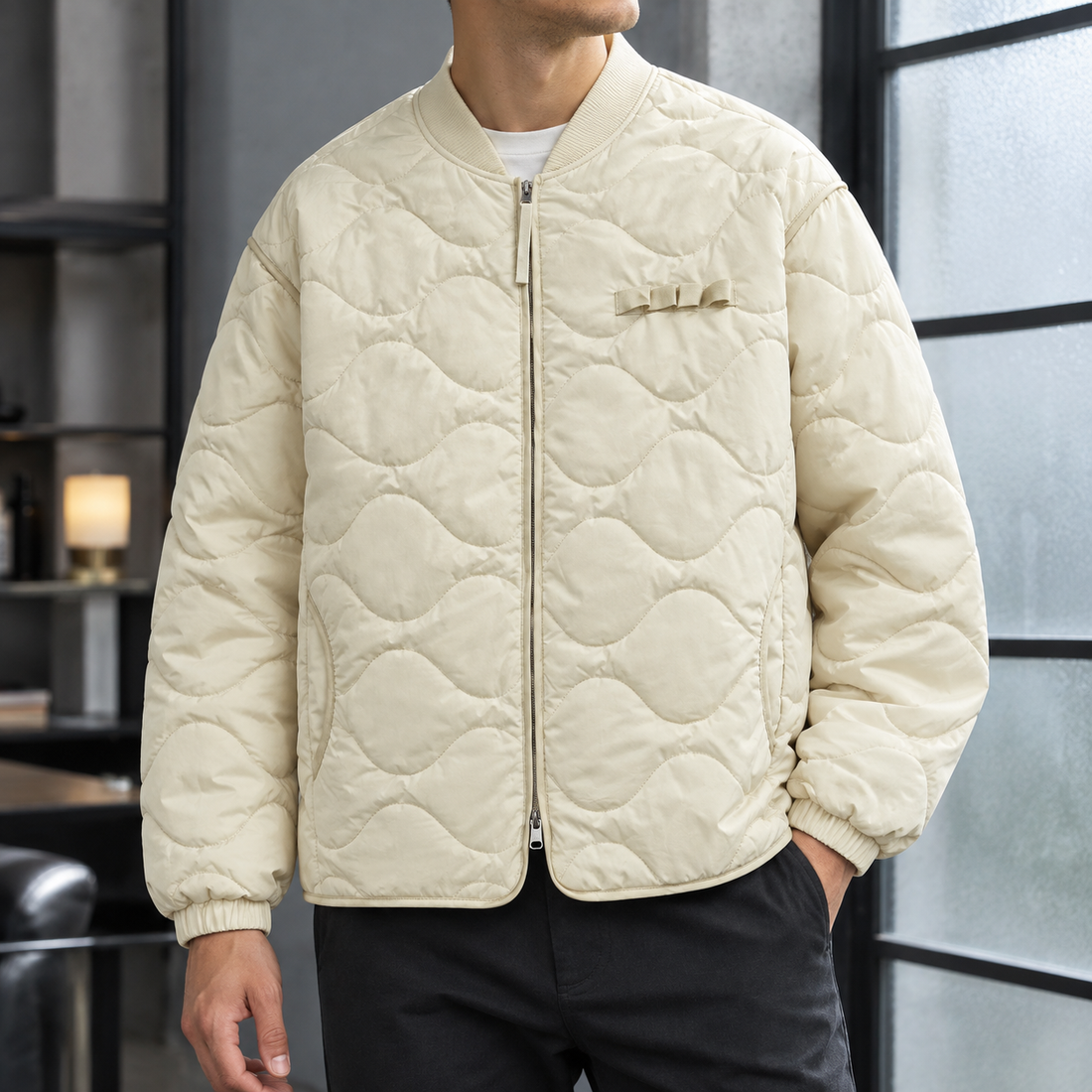 Otto-York Wave Quilted Jacket - Pearl White