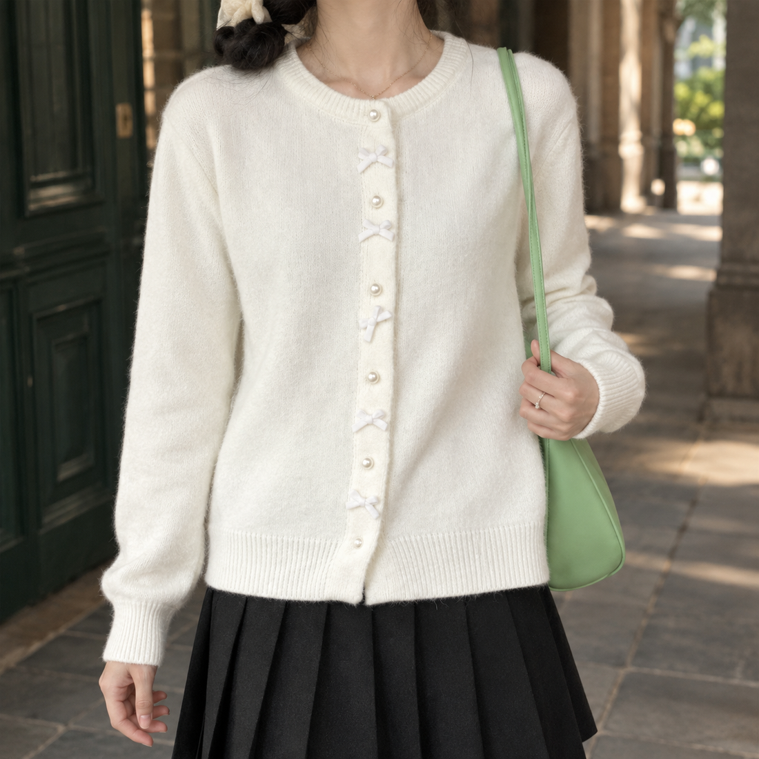 Grace-Eve Bow Cardigan - White