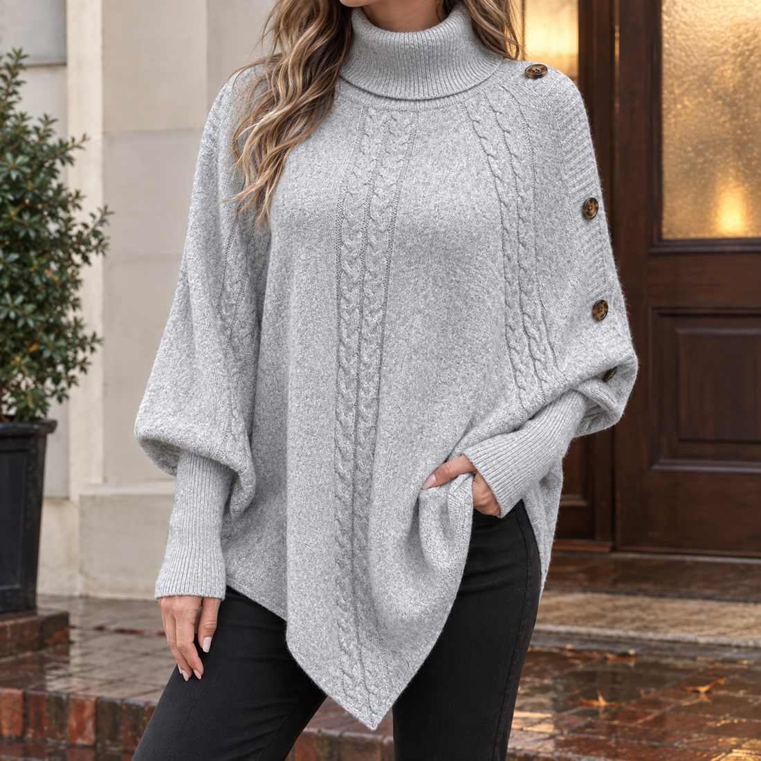 Audrina-Jane Cable Knit Sweater - Light Gray