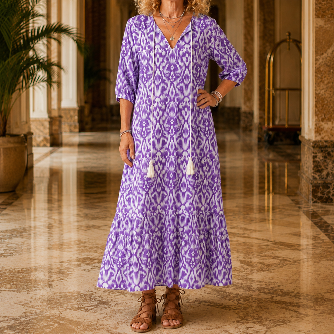 Zinnia Printed Midi Dress - Purple