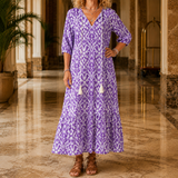Zinnia Printed Midi Dress - Purple