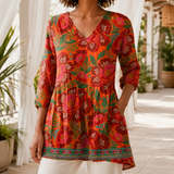 Lydia-Claire V-Neck Blouse - Red Orange