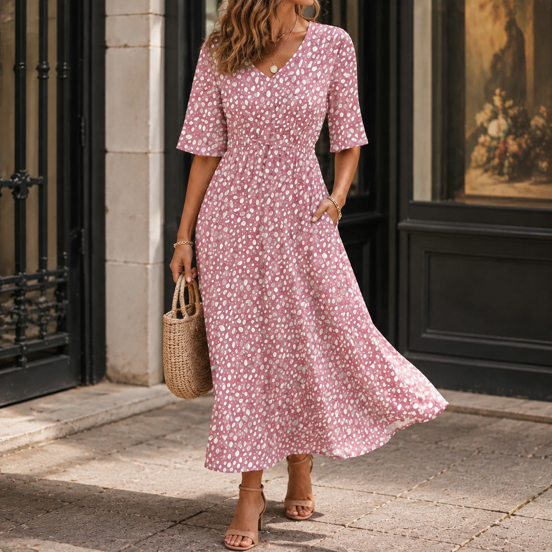 Verity-Kate A-Line Midi Dress - Pink