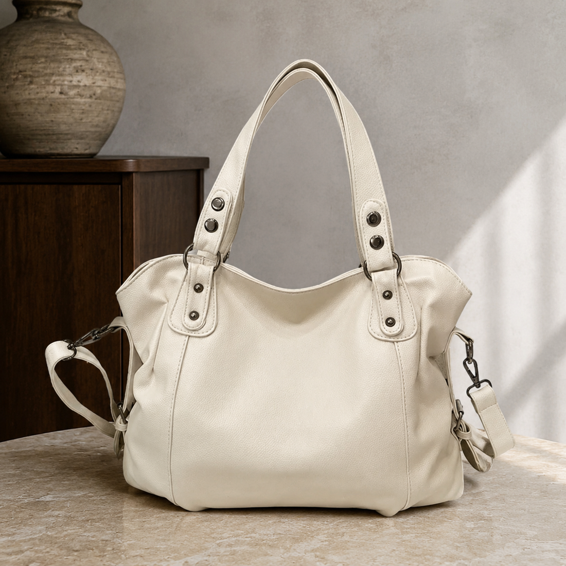 Caruso Studded Hobo Bag - Beige