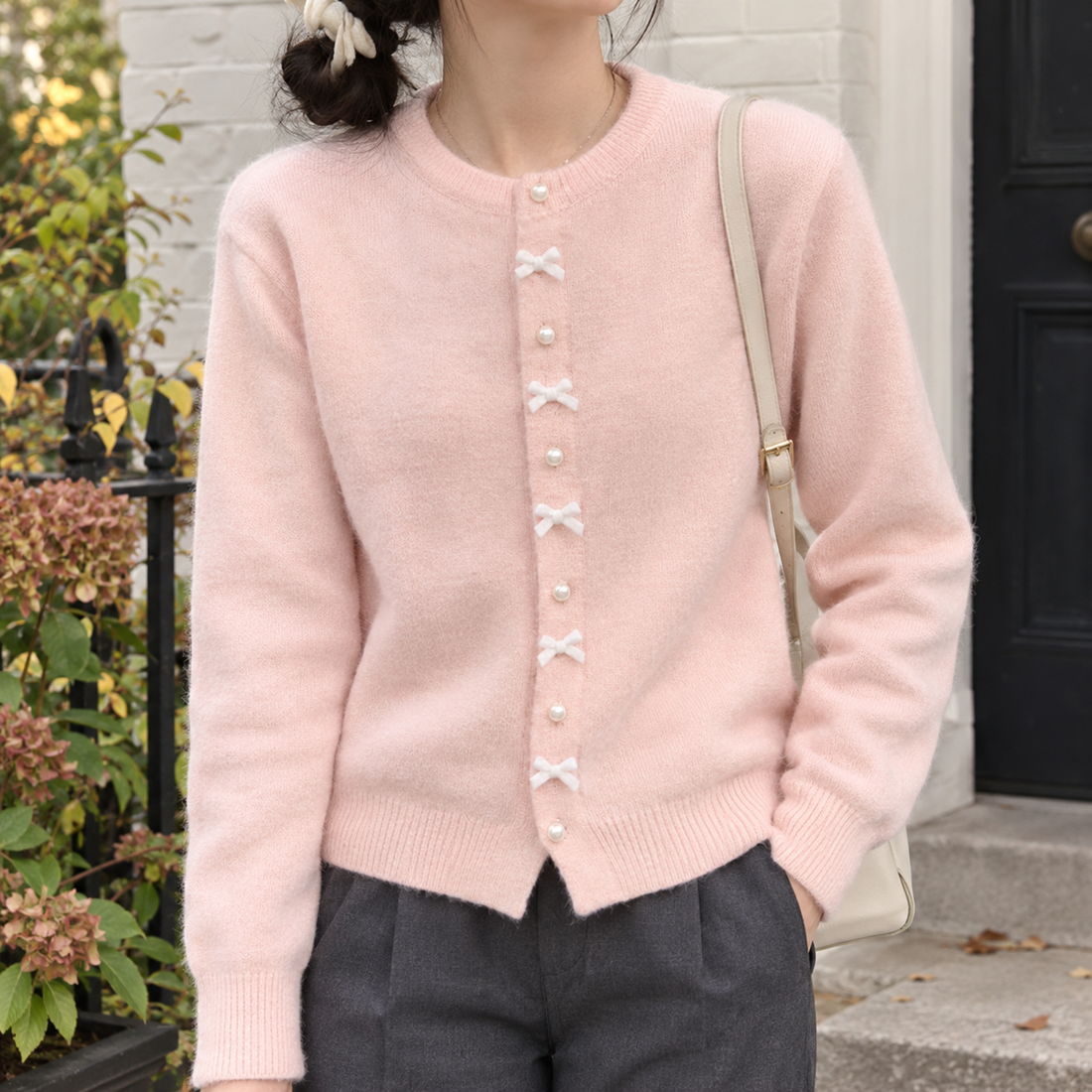 Eleanora Bow Cardigan - Pink