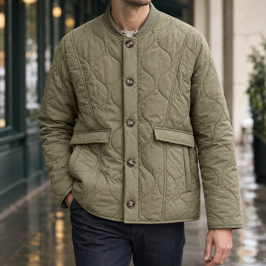 Philemon Quilted Jacket - Olive Green