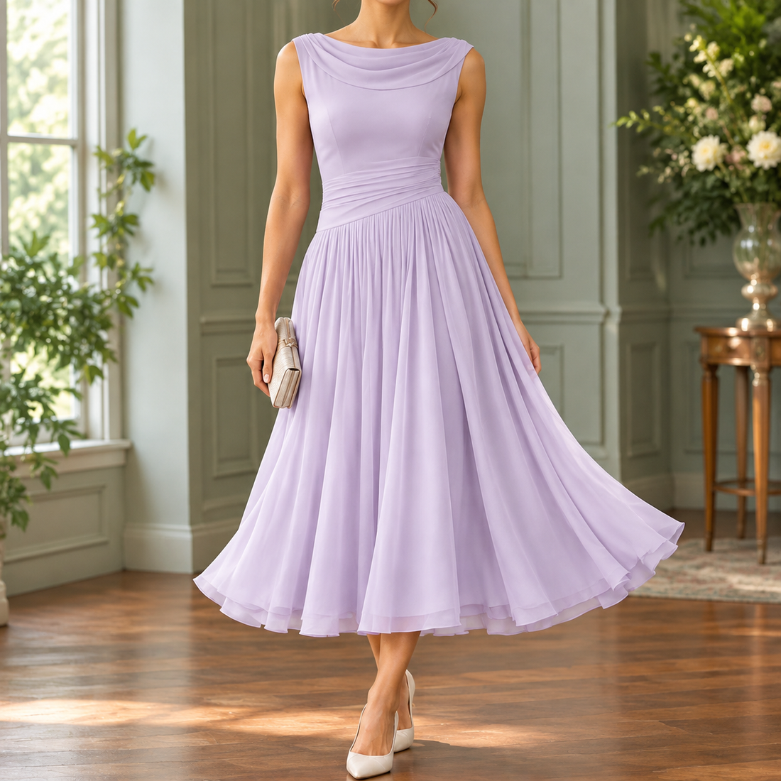 Calla-Grace Draped Midi Dress - Purple