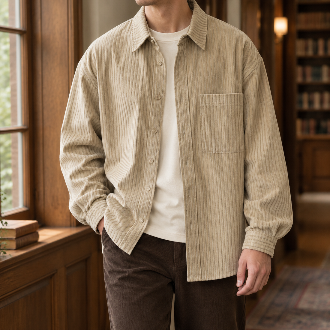 Peregrine Retro Overshirt - Khaki Loose Fit