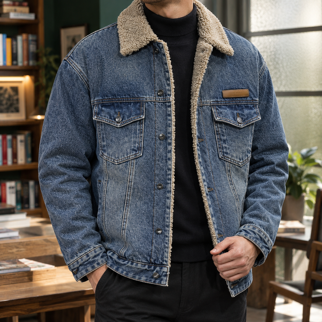 Ronan-Flynn Sherpa Collar Jacket - Vintage Blue Denim
