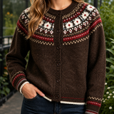 Marguerite Fair Isle Cardigan - Coffee