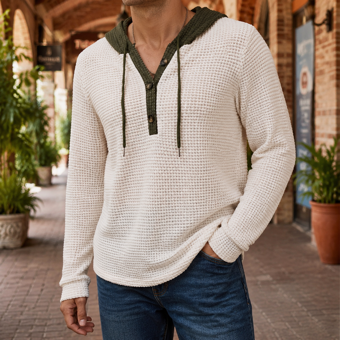 Yannick Waffle Sweater - Beige
