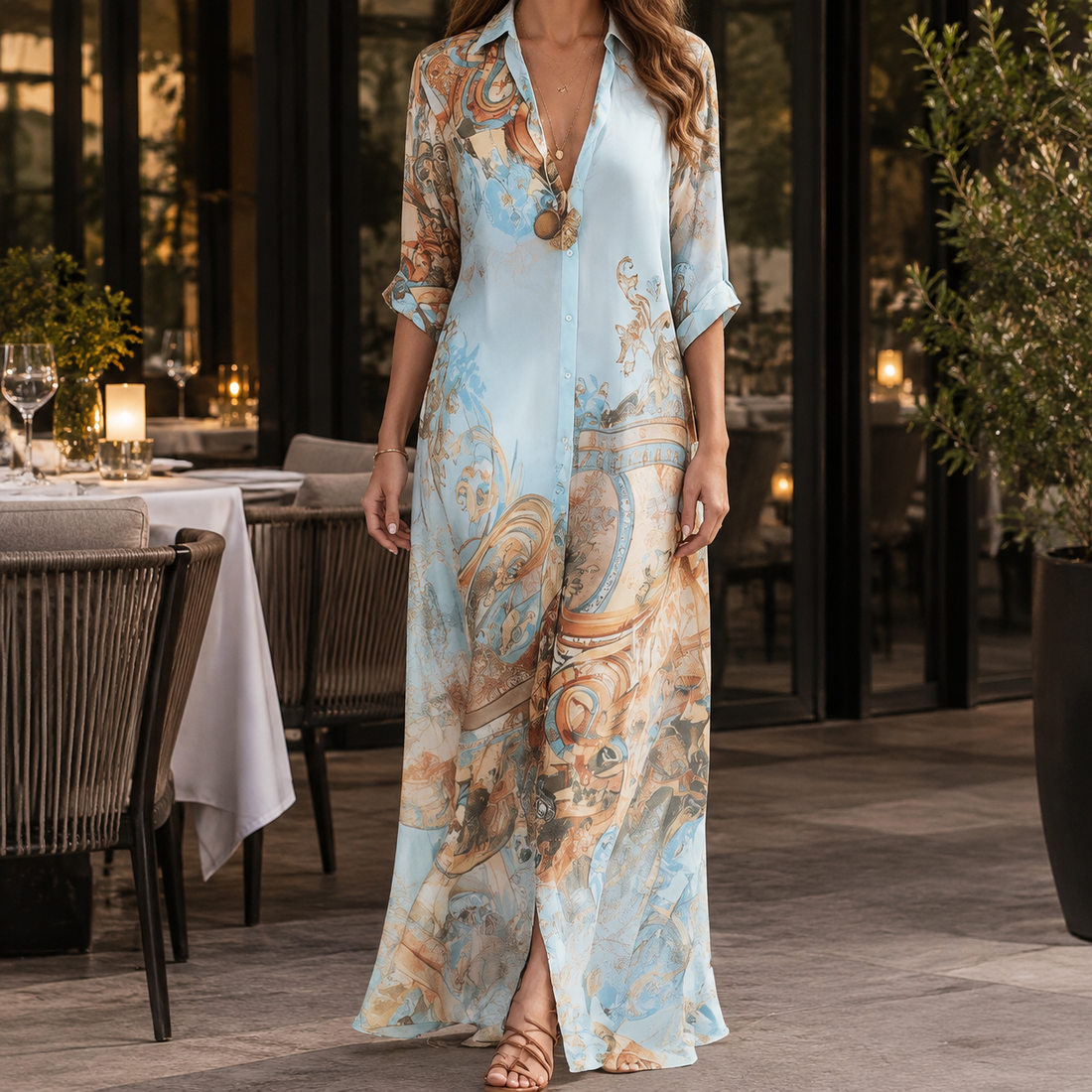 Nadine Printed Maxi Dress - Blue