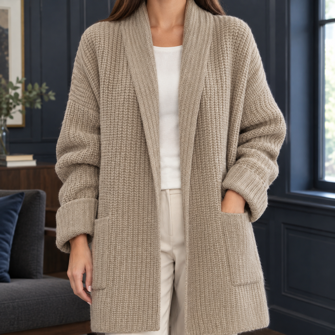Blair-Elise Ribbed Cardigan - Khaki