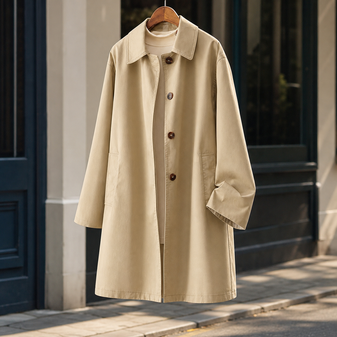 Oriane Single-Breasted Overcoat - Khaki