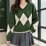 Alina-Elise Argyle Sweater - Green