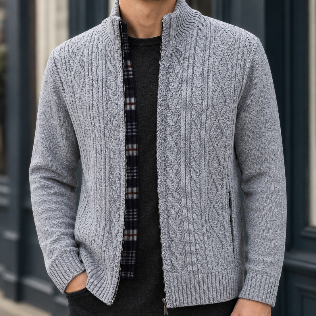 Wendell Cable Knit Cardigan - Light Gray