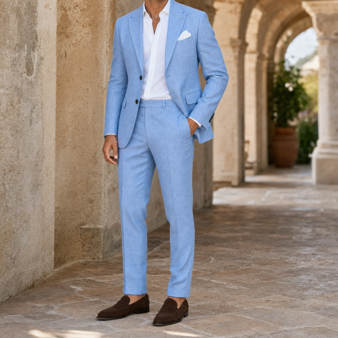 Caleb Linen Suit - Sky Blue