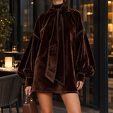 Marianne-Faye Bow Neck Dress - Dark Brown