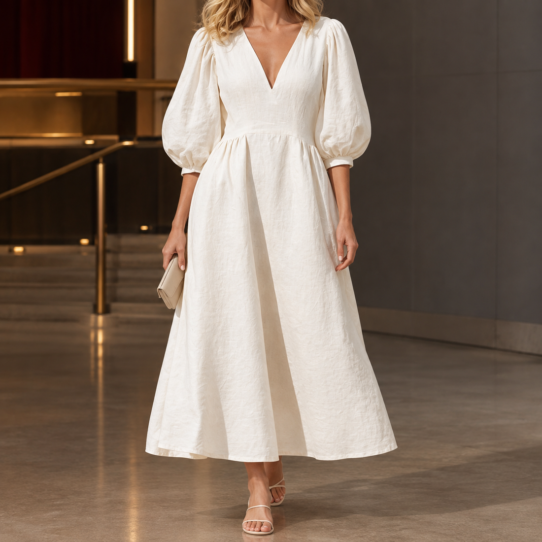 Mackenzie Puff Sleeve Dress - White