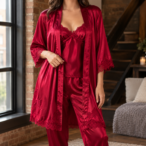 Adele-Eve Lace Nightwear Set - Red 2