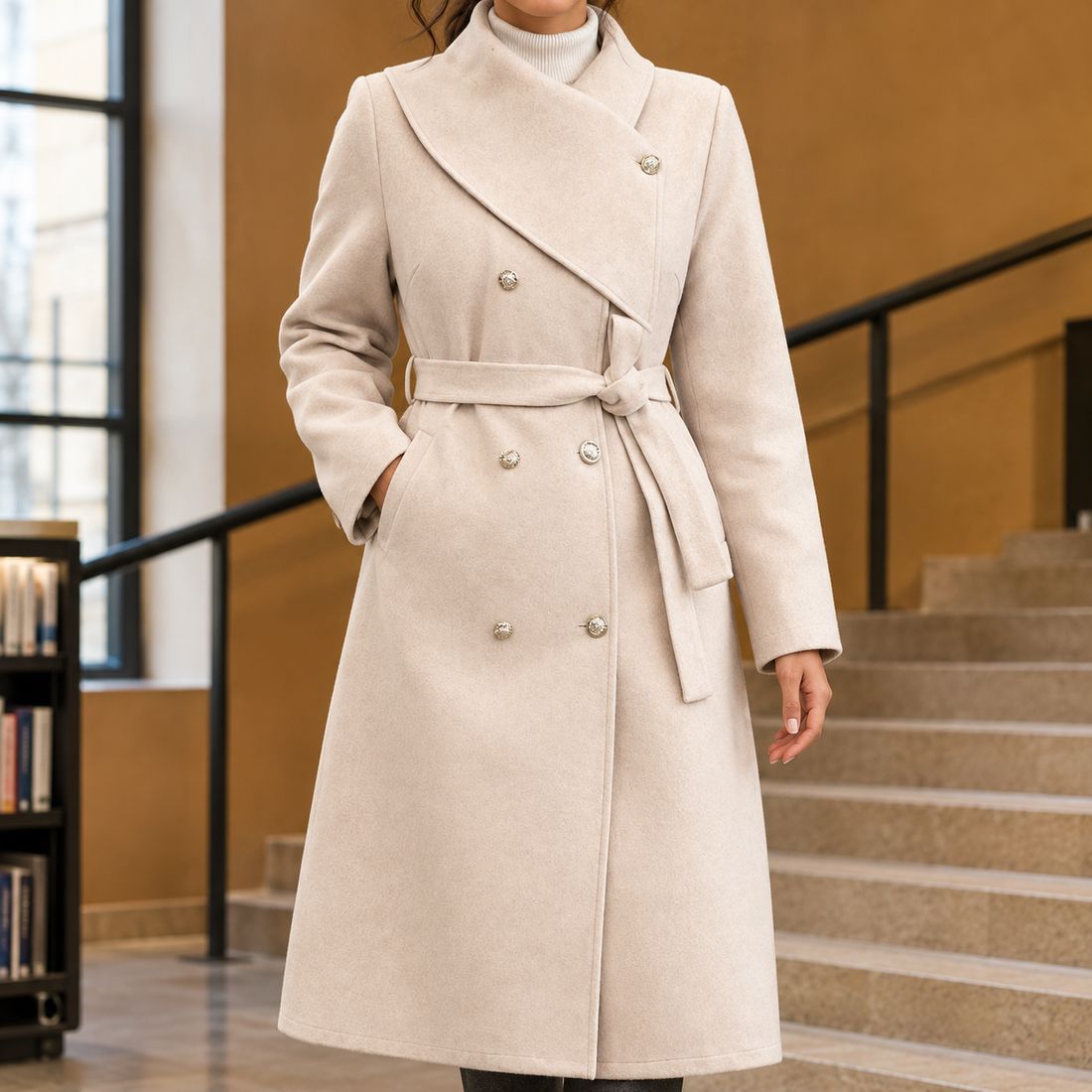 Ascelin-Claire Asymmetric Belted Coat - Light Beige
