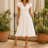 Carmen-Faye Flutter Sleeve Dress - White