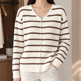 Tessa-Hope Striped Cardigan - Cream Brown