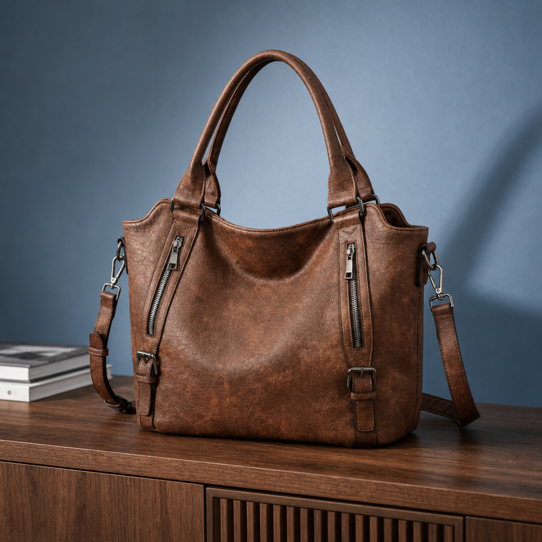 Tavelli Zip Detail Tote - Brown