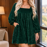 Arabella-Pearl Square Neck Dress - Green