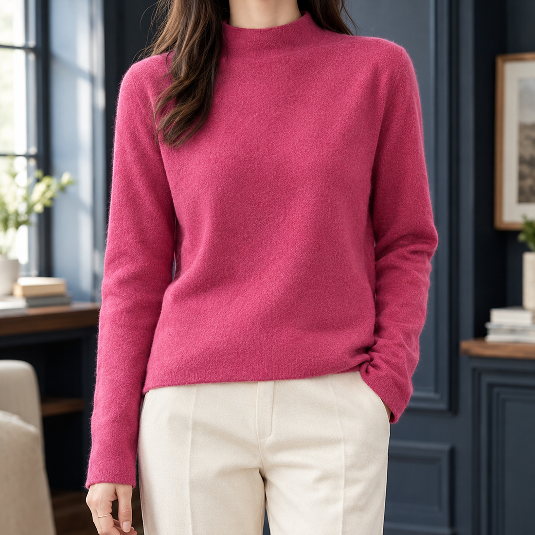 Adriana-Elise Mock Neck Sweater - Raspberry Pink