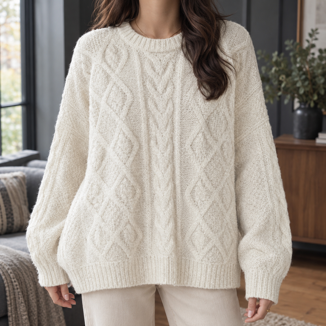 Ilaria-Sage Cable Sweater - Off White
