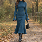Honora-Claire Ribbed Zip Dress - Blue