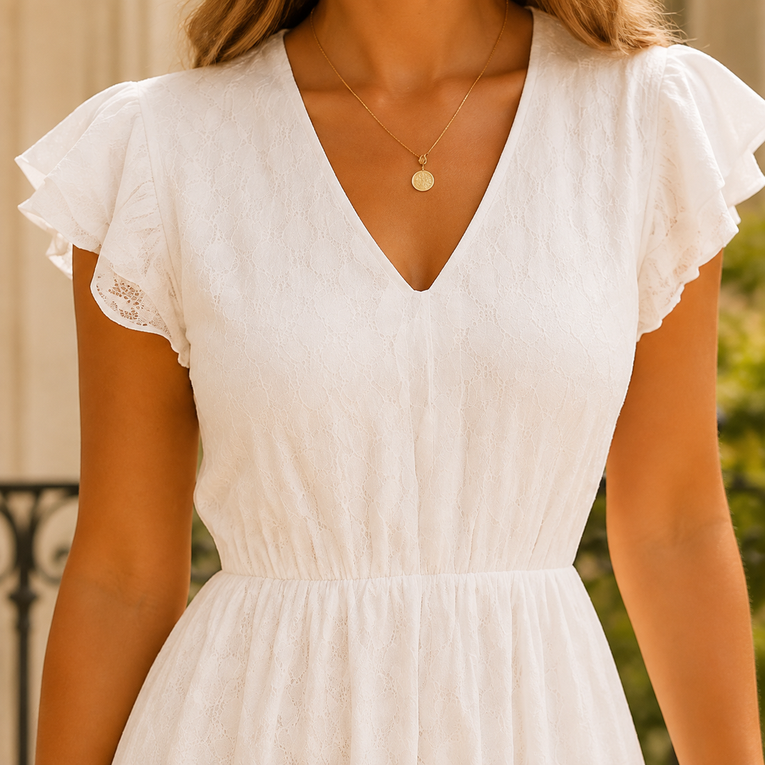 Carmen-Faye Flutter Sleeve Dress - Lead Product Detail