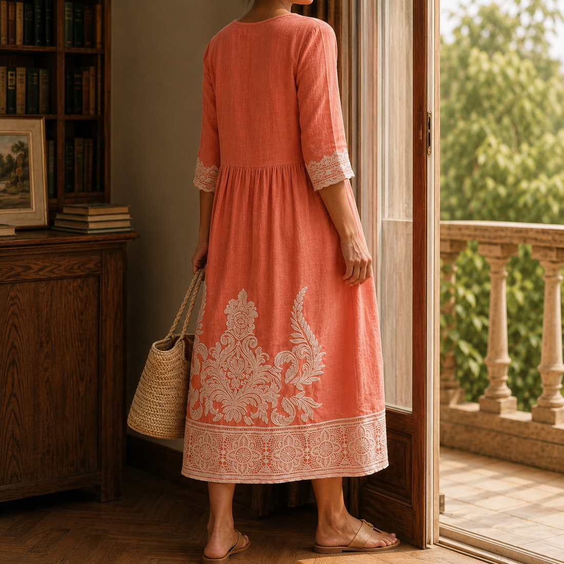 Romy Embroidered Midi Dress - Lead Alternate View