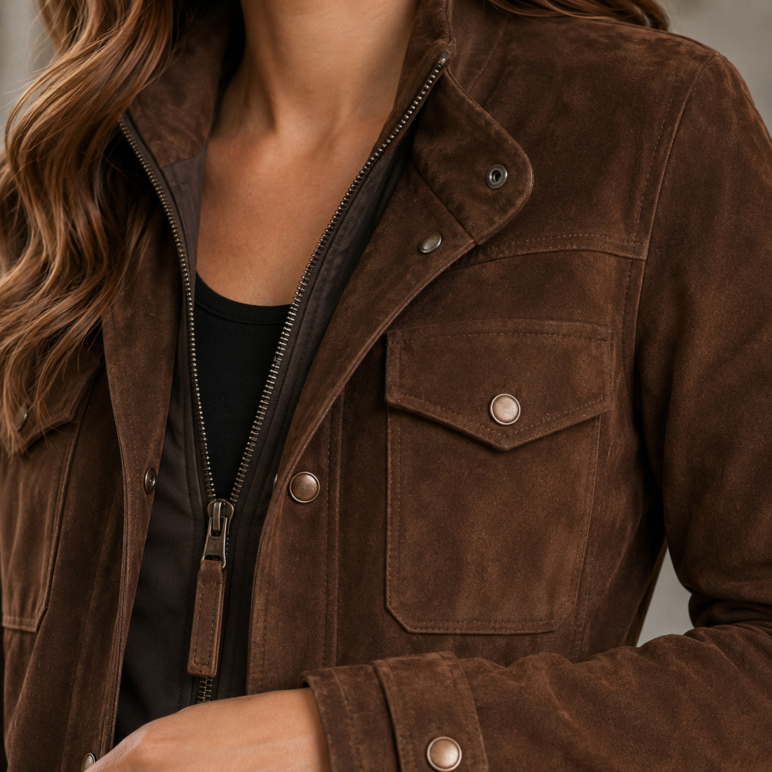 Rosalie-Claire Suede Utility Jacket - Lead Product Detail