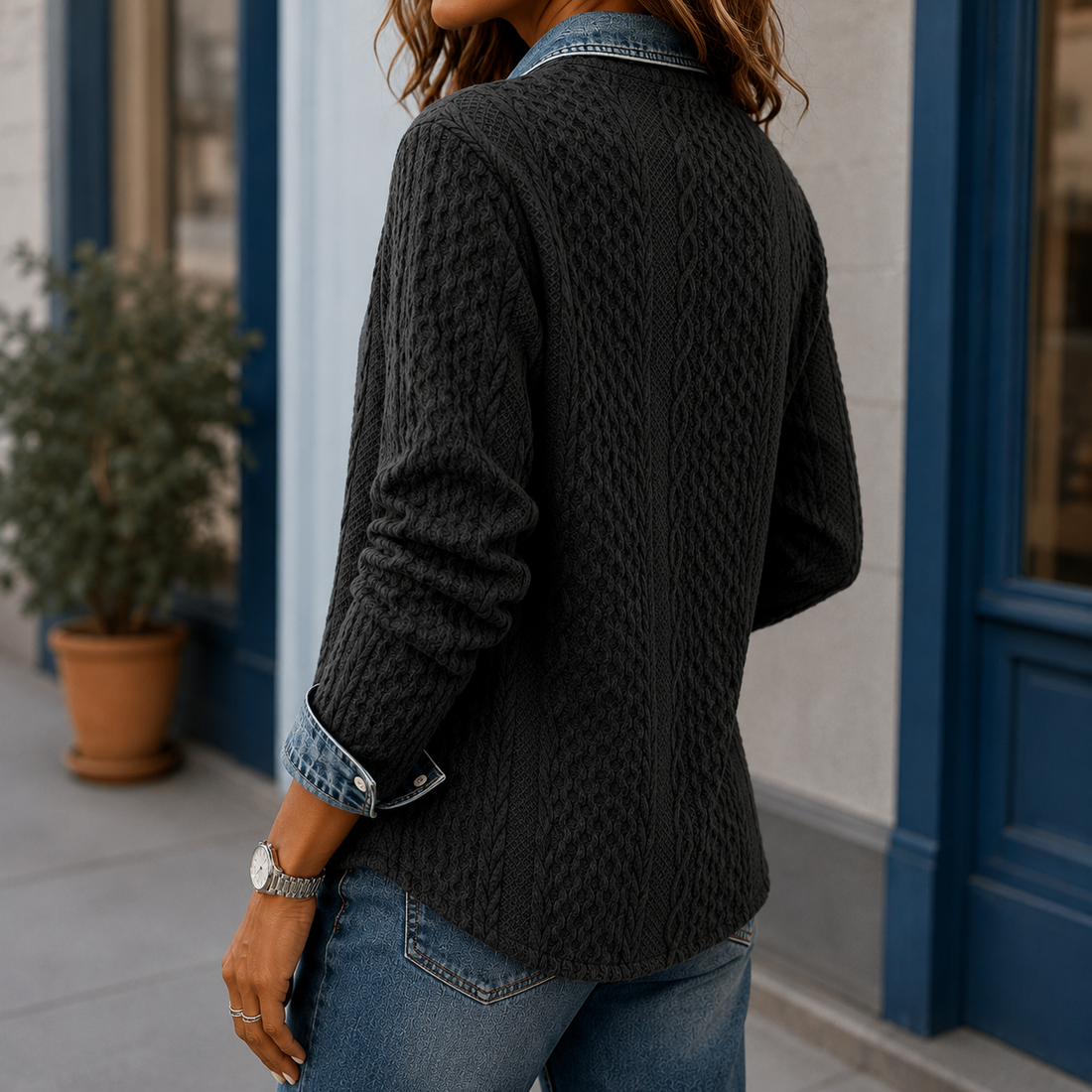 Ilaria Denim Trim Shirt - Lead Alternate View