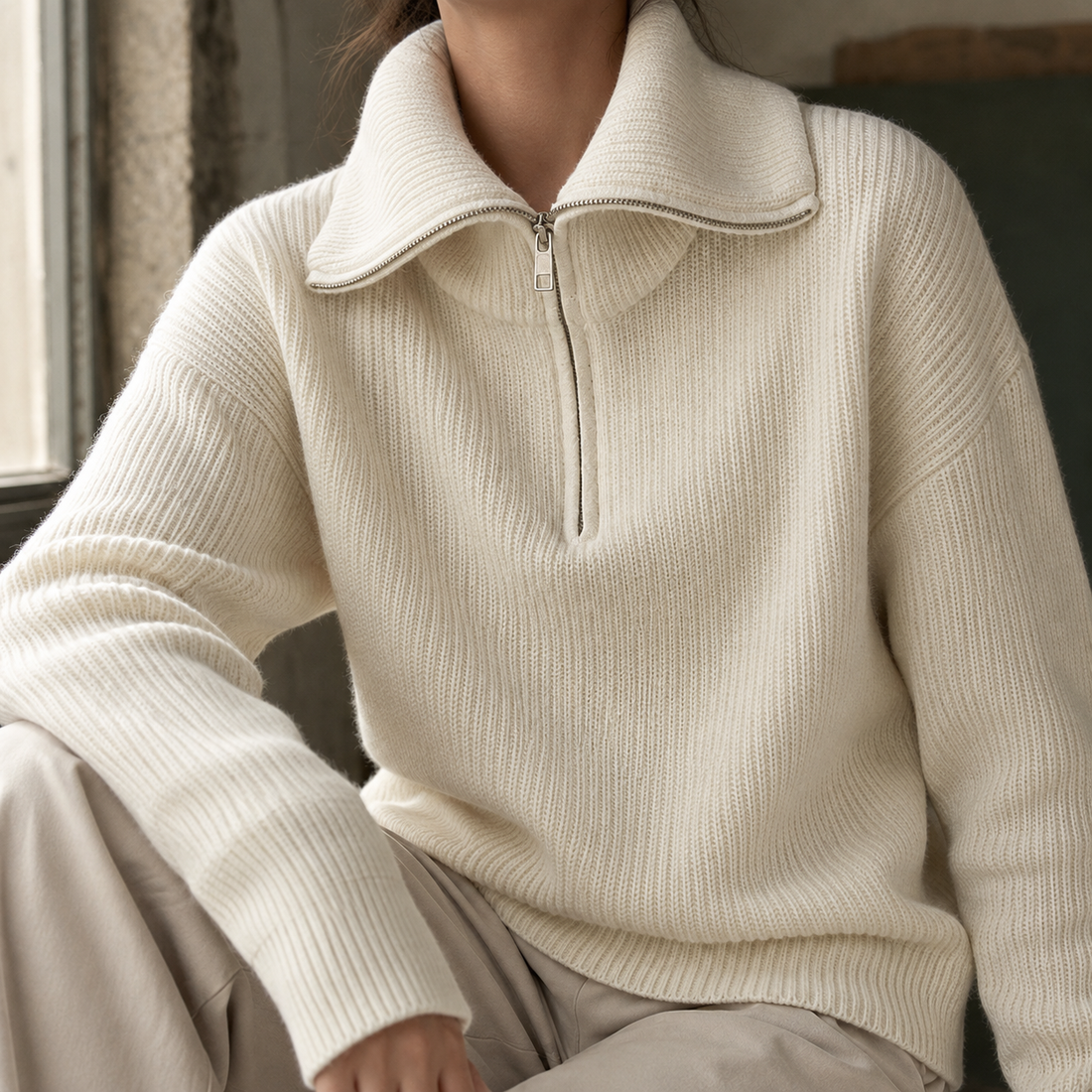 Xaviera-Sage Zip Neck Sweater - Lead Product Detail