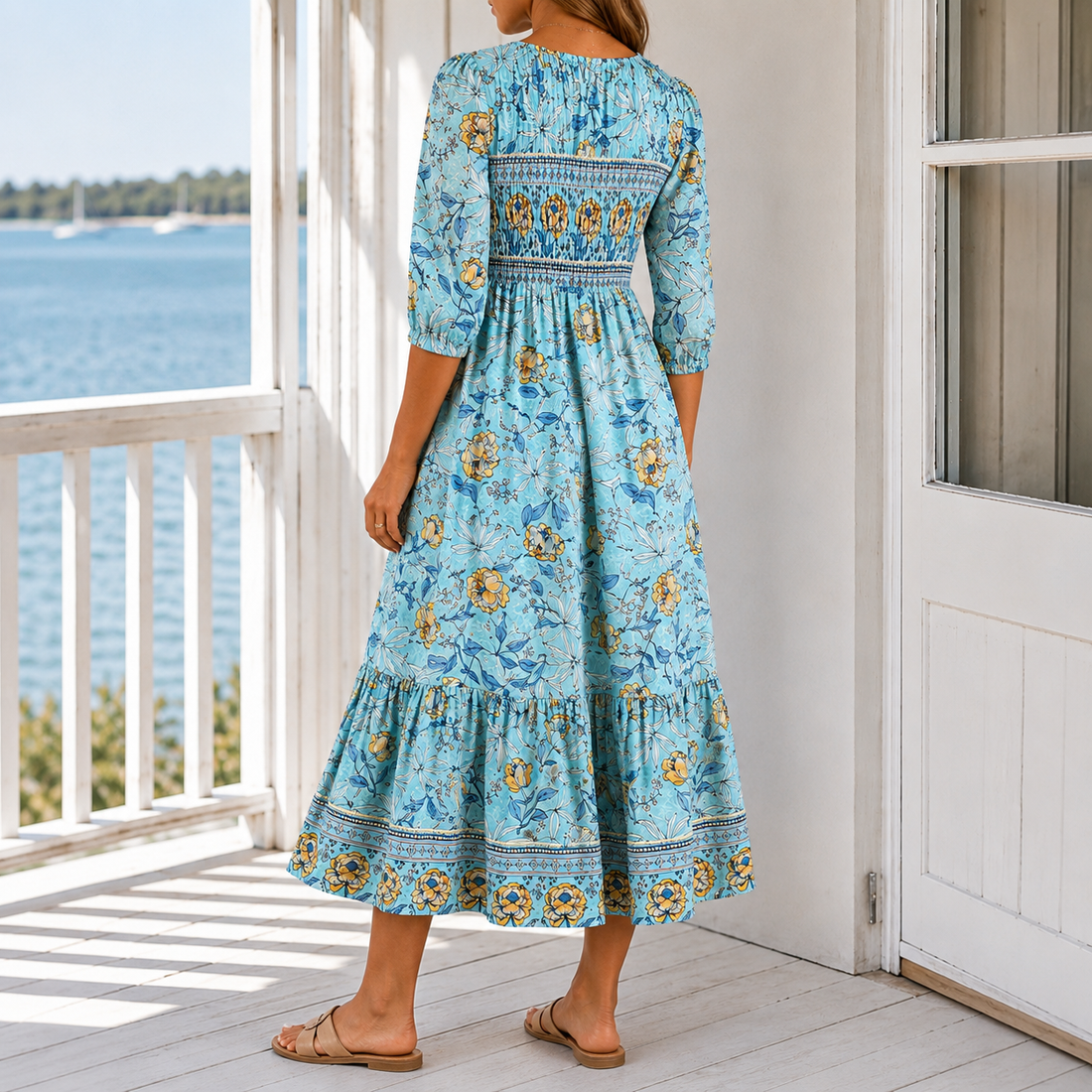 Helena Smocked Midi Dress - Lead Alternate View